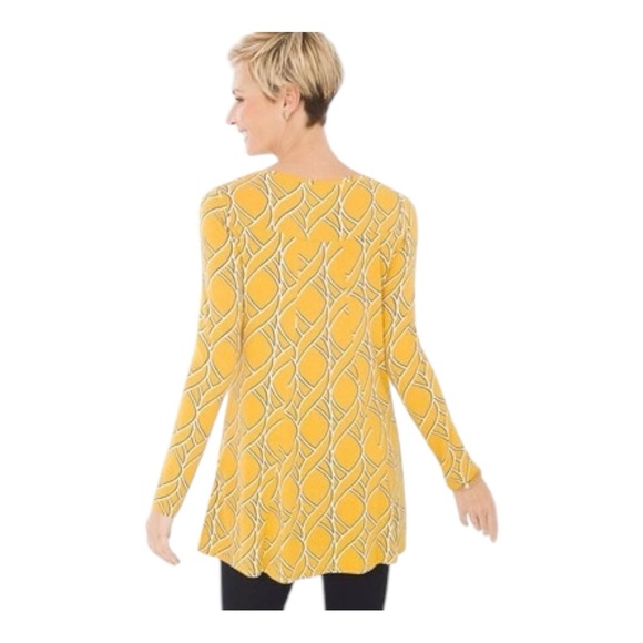 Zenergy by Chico’s Asymmetrical Yellow Patterned Long Sleeve Top Size 2 Large - Picture 9 of 10